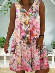  Random Print V Neck Tank Dress