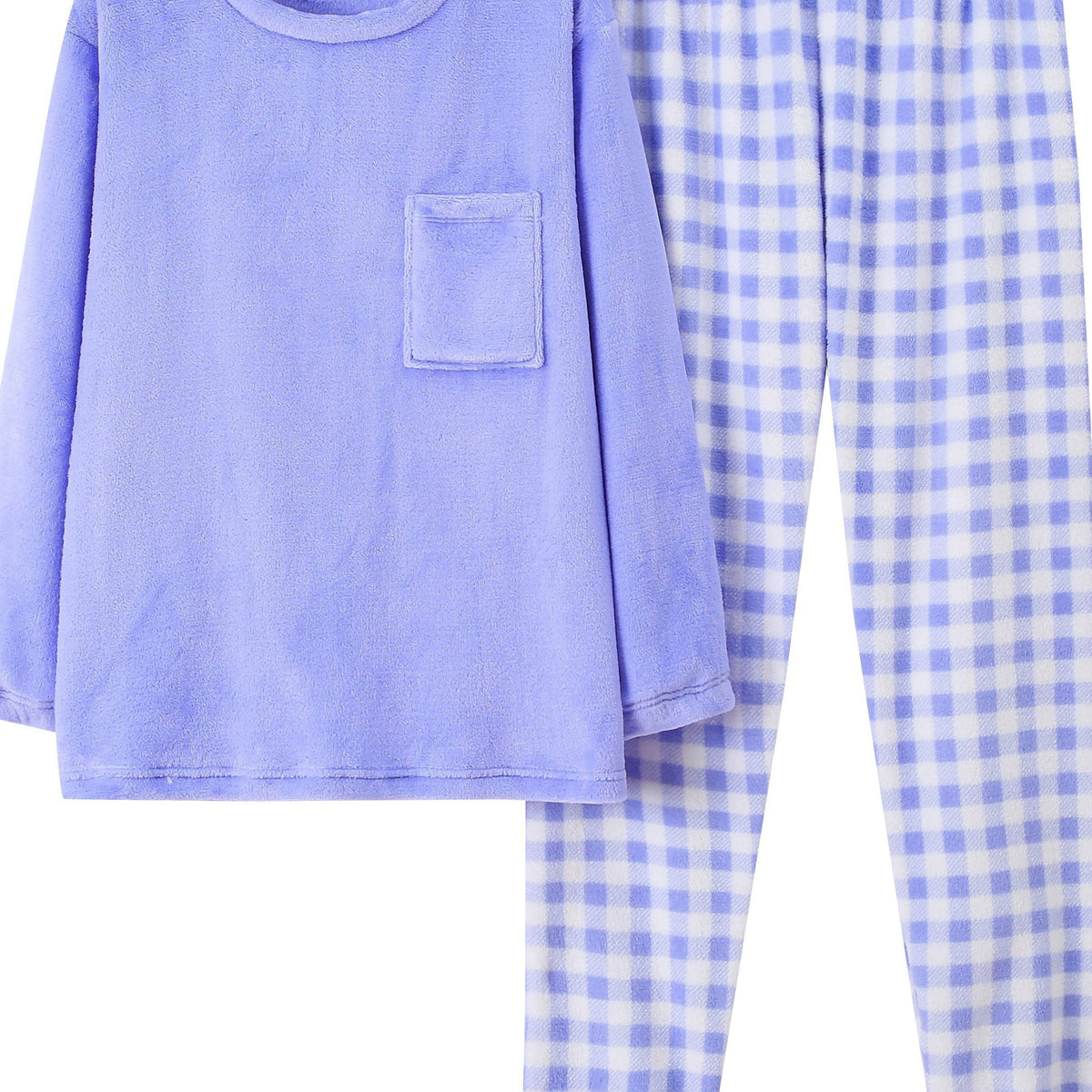  Gingham Flannel Pajama Set Women's Round Neck Sleepwear