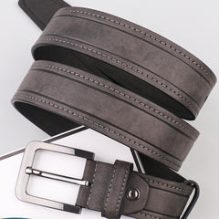 Men's Dark Grey PU Leather Belt with Pin Buckle
