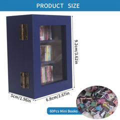 60pcs Tiny Wooden Books Set with Mini Bookshelf, Anxiety Relief Fidget Toy