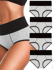 4pcs Colorblock Stretch Briefs High Waist Panties Women's Lingerie