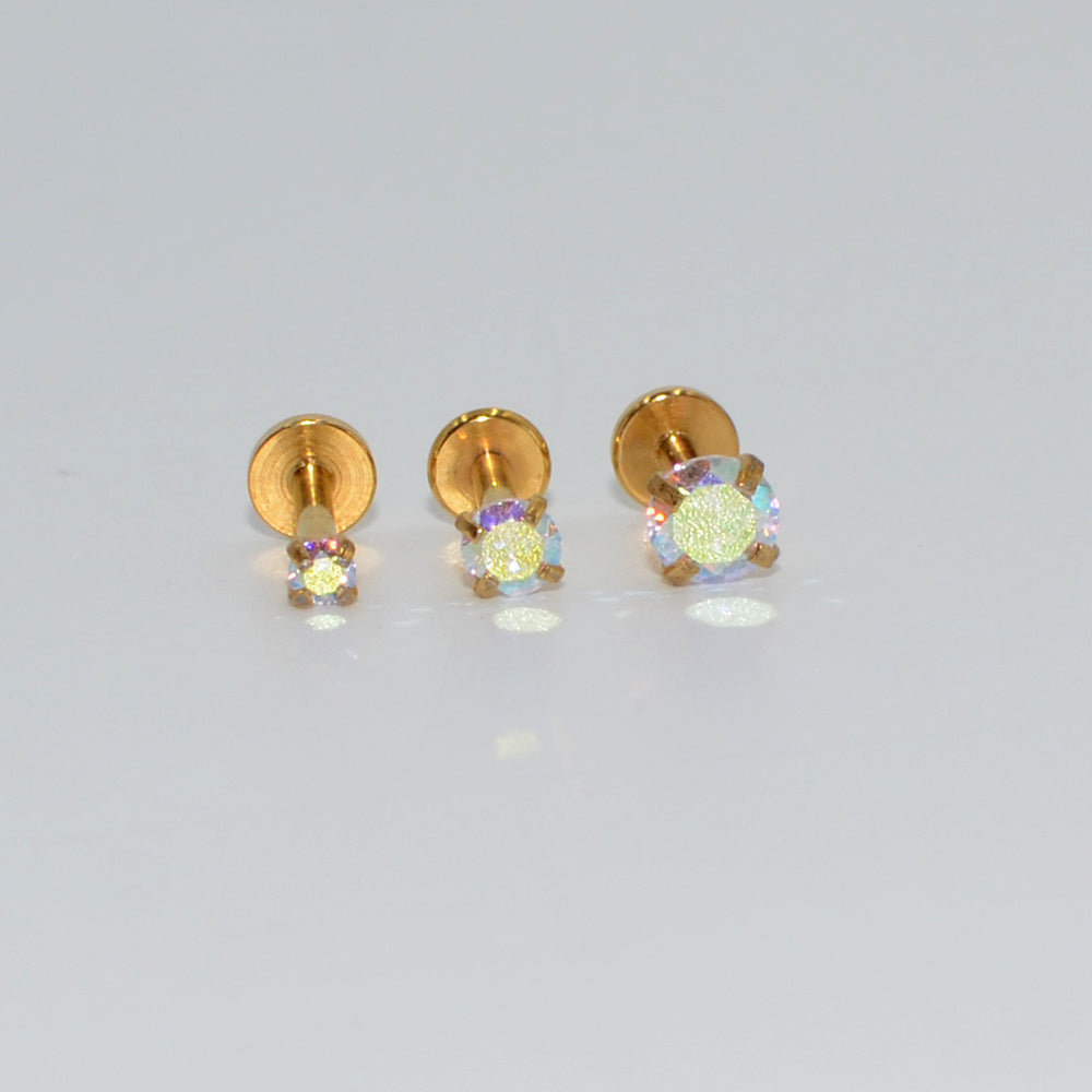 3PCS Mixed Size Opal Zircon Labret Stud Ear Piercing Jewelry