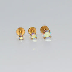 3PCS Mixed Size Opal Zircon Labret Stud Ear Piercing Jewelry