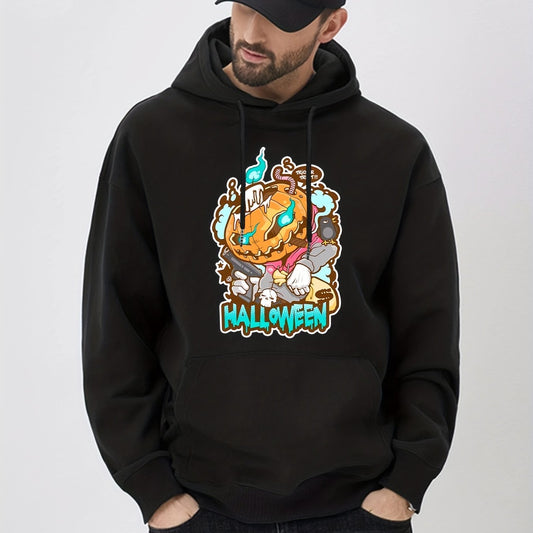 Anime Jack O Lantern Print Hoodie Men's Casual Graphic Pullover Hoodie