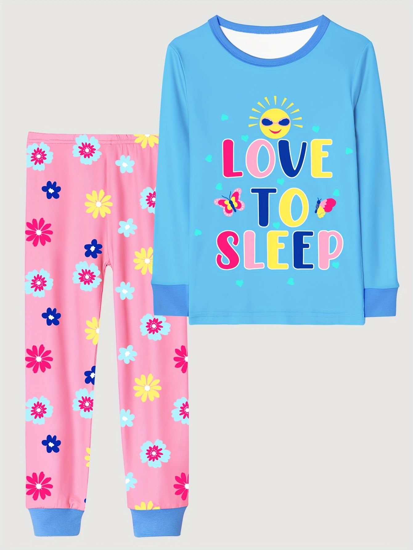 Girls Butterfly Print Pajama Set