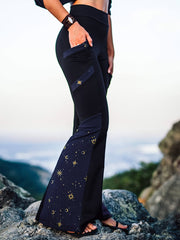  Colorblock Sun & Moon Print High Rise Flared Leg Pants