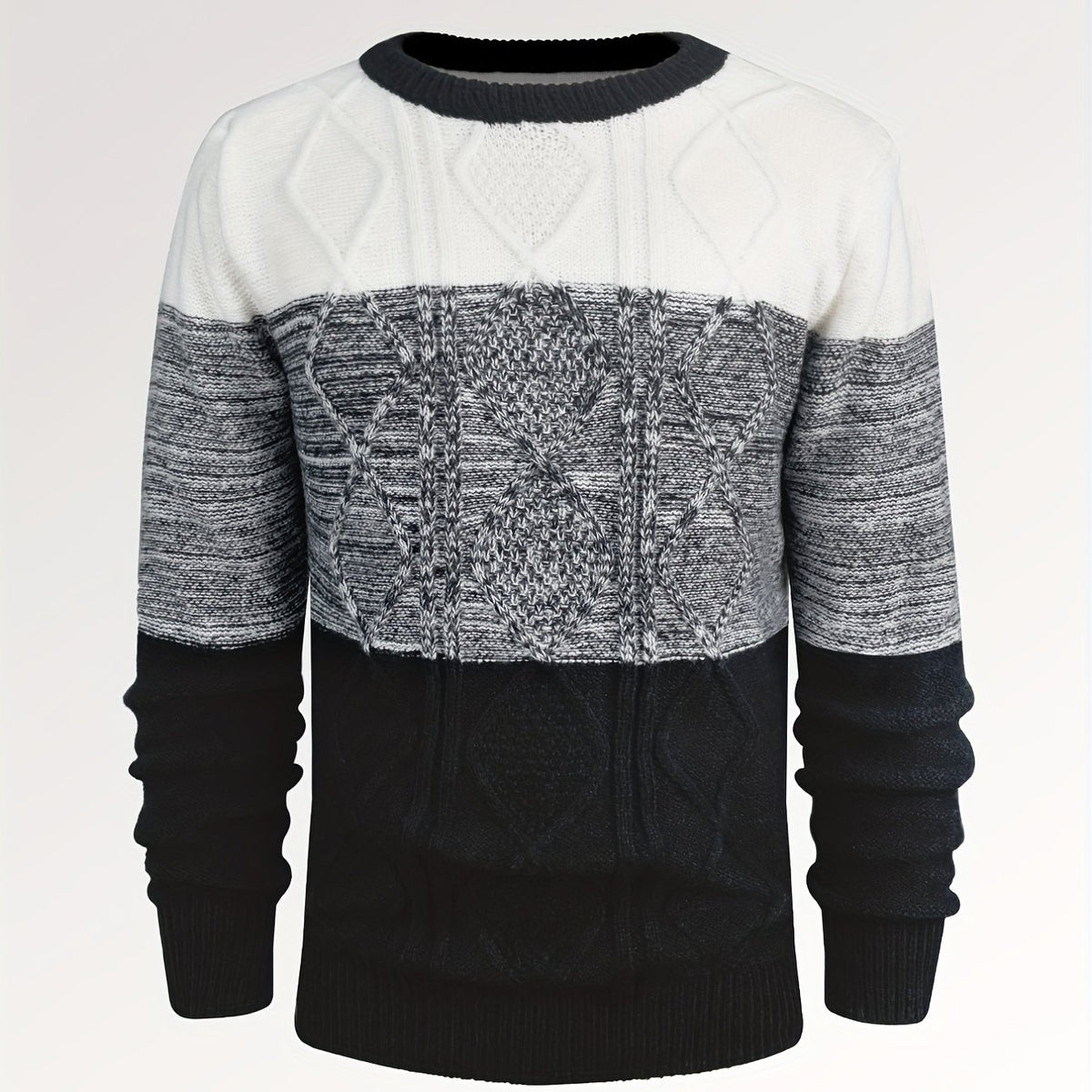 Argyle Block Sweater Men's Casual Warm Crew Neck Pullover For Fall Winter