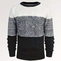 Argyle Block Sweater Men's Casual Warm Crew Neck Pullover For Fall Winter