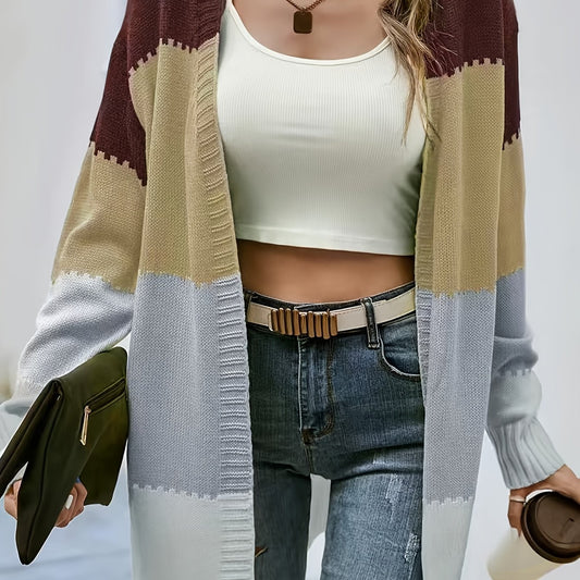  Colorblock Open Front Cardigan