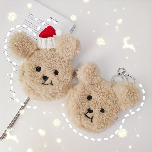 Mini Cartoon Plush Bear Coin Purse Key Bag - Small Storage Bag For Girls