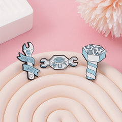 Screw Nut Open Heart Cartoon Pins Badges Alloy Jewelry