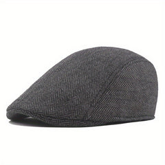 Mens Herringbone Tweed Blend Flat Cap Ivy Cabbie Driving Hat