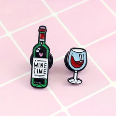 Cartoon Red Wine Bottle Wine Cup Jewelry Pin