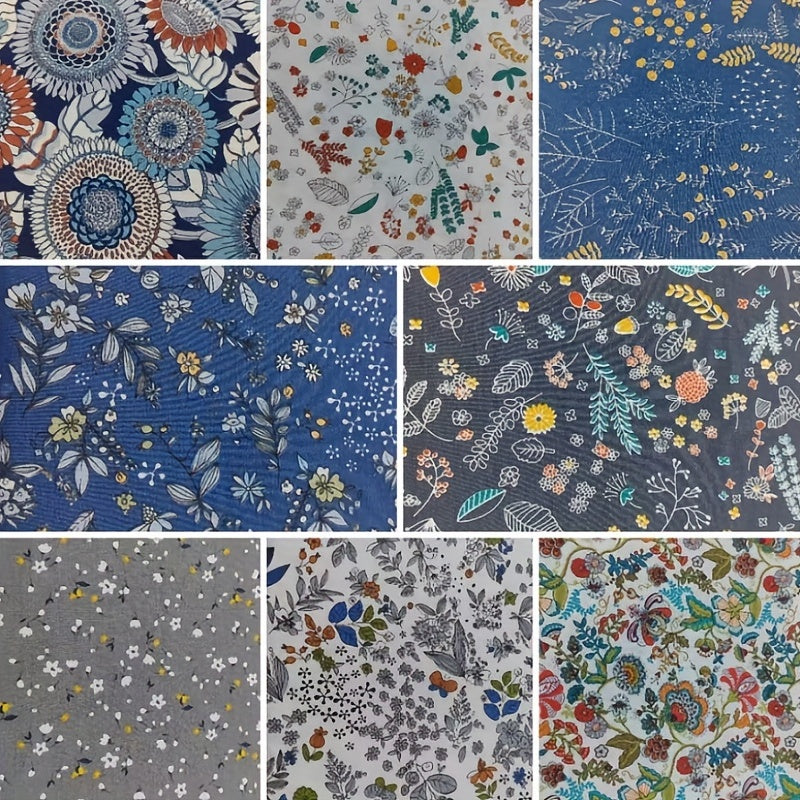 8pcs Cotton Patchwork Fabric Multicolor Floral Printed DIY Handcraft Material