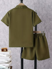2pcs Boys Casual Short Sleeve Shirt&Shorts Set Summer Kids Clothing