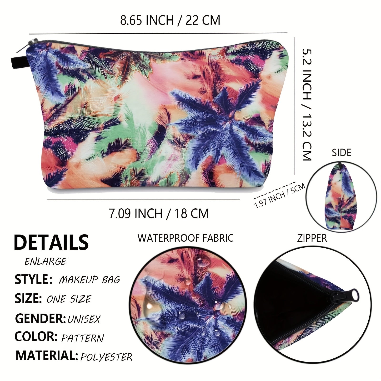 Tropical Tree Print Makeup Bag Small Toiletry Pouch