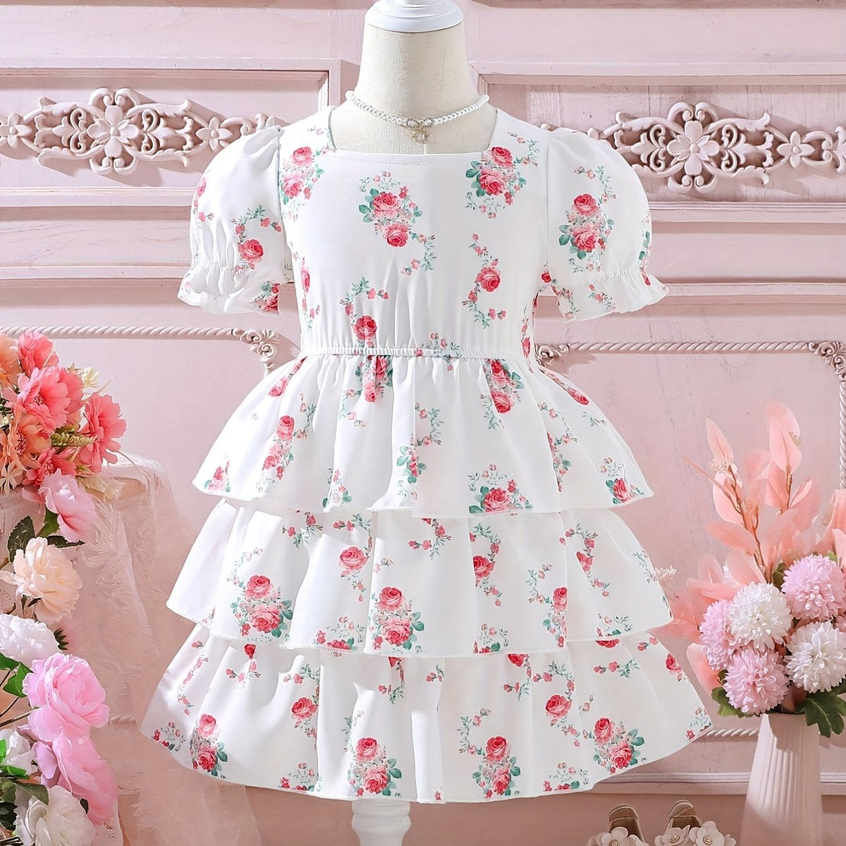 Floral Tiered Princess Dress for Girls