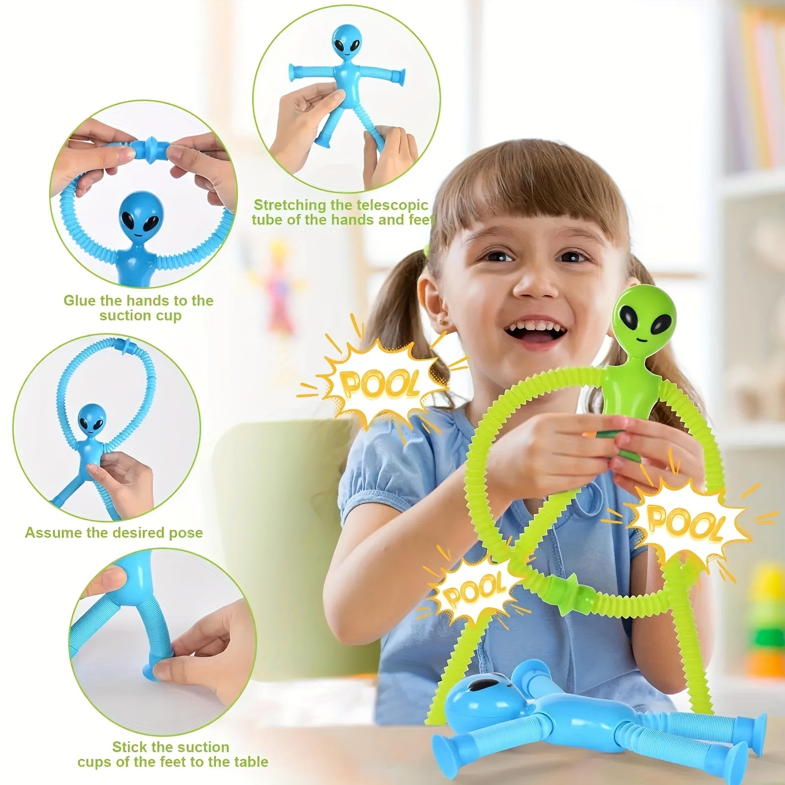 Alien Telescopic Suction Cup Toy Stretchy Tubes in Pink