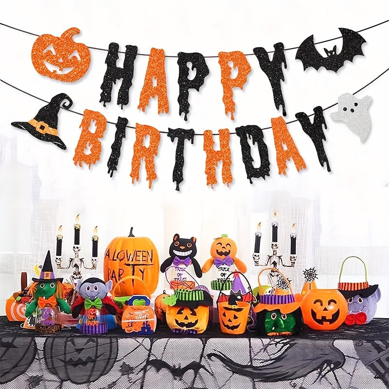 Halloween Birthday Banner & Pumpkin Bat Wizard Hat Decor