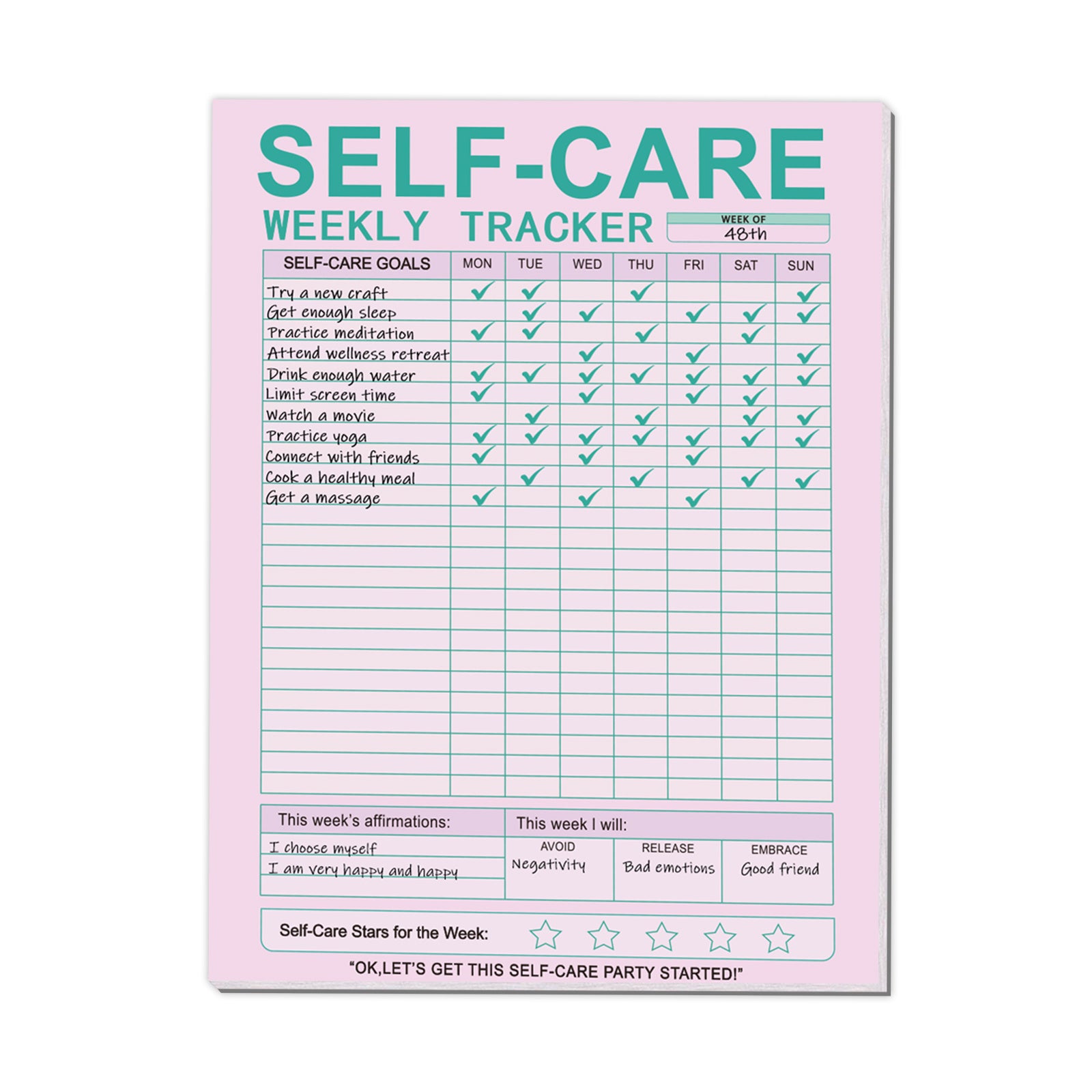 Self Care Planner Notepad - Prioritize Health, Achieve Balance - 52 Sheets