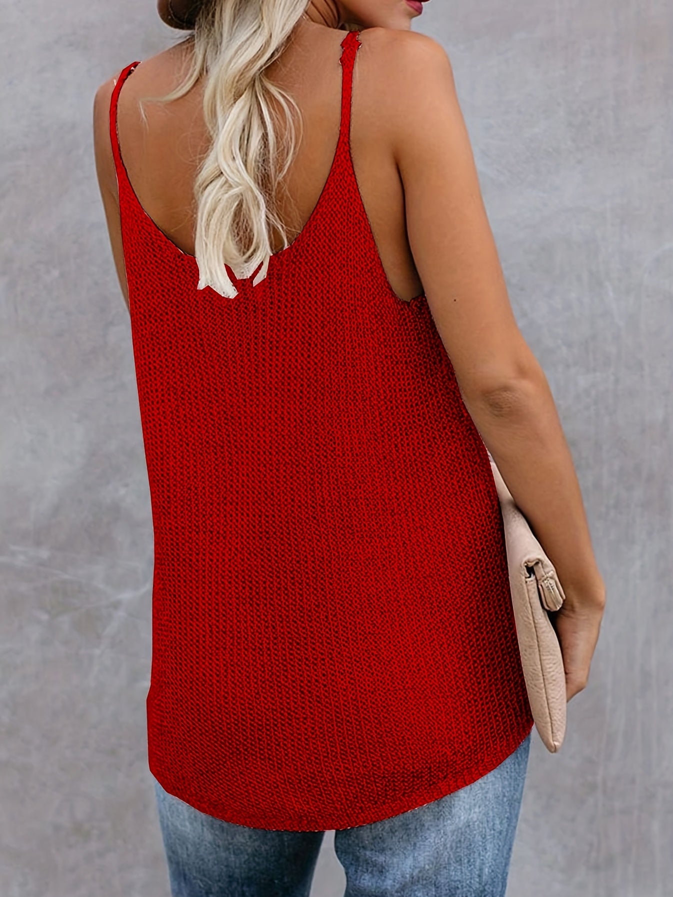  Solid Round Neck High Stretch Knit Cami Top