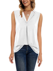 Solid V Neck Sleeveless Tank Top Loose Office Work