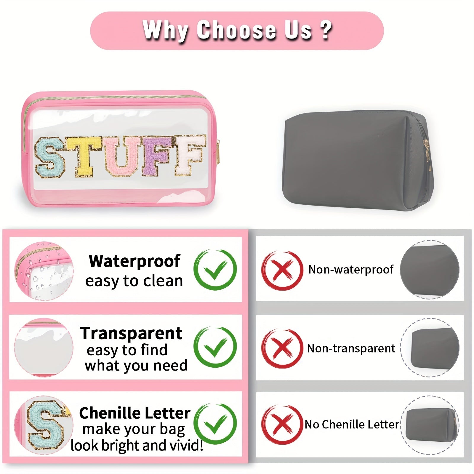 Letter Stuff Pattern Wash Bag Short Trip Transparent PVC Makeup Storage Bag