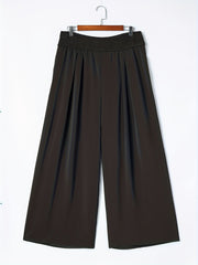  Solid Shirred Waist Wide Leg Trousers