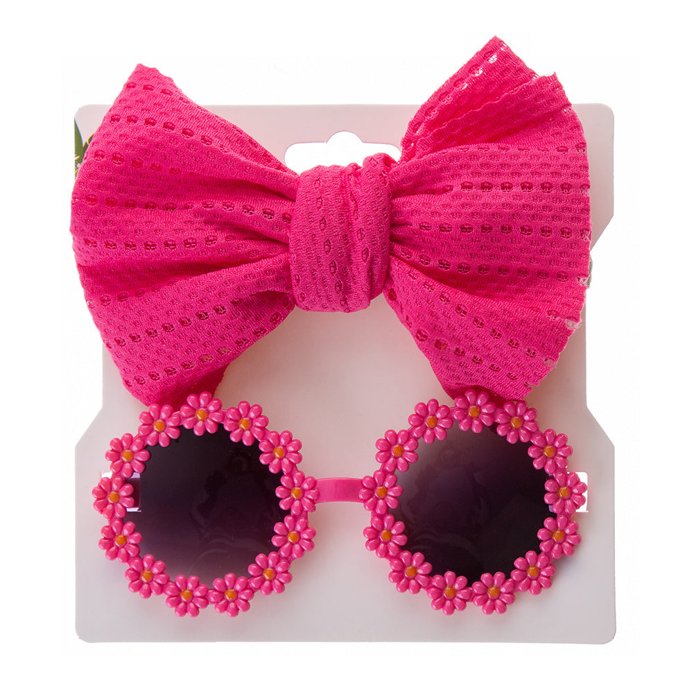 Girls Bow Headband & Daisy Sunglasses Set for Party Outdoor Sun Protection