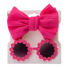 Girls Bow Headband & Daisy Sunglasses Set for Party Outdoor Sun Protection