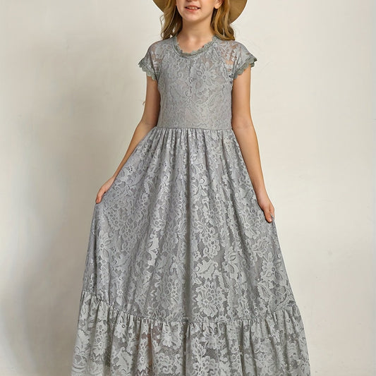 Floral Lace Backless Maxi Dress for Girls