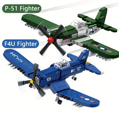 562pcs Propeller Airplane Building Blocks Vintage Fighter Model DIY Puzzle Toy