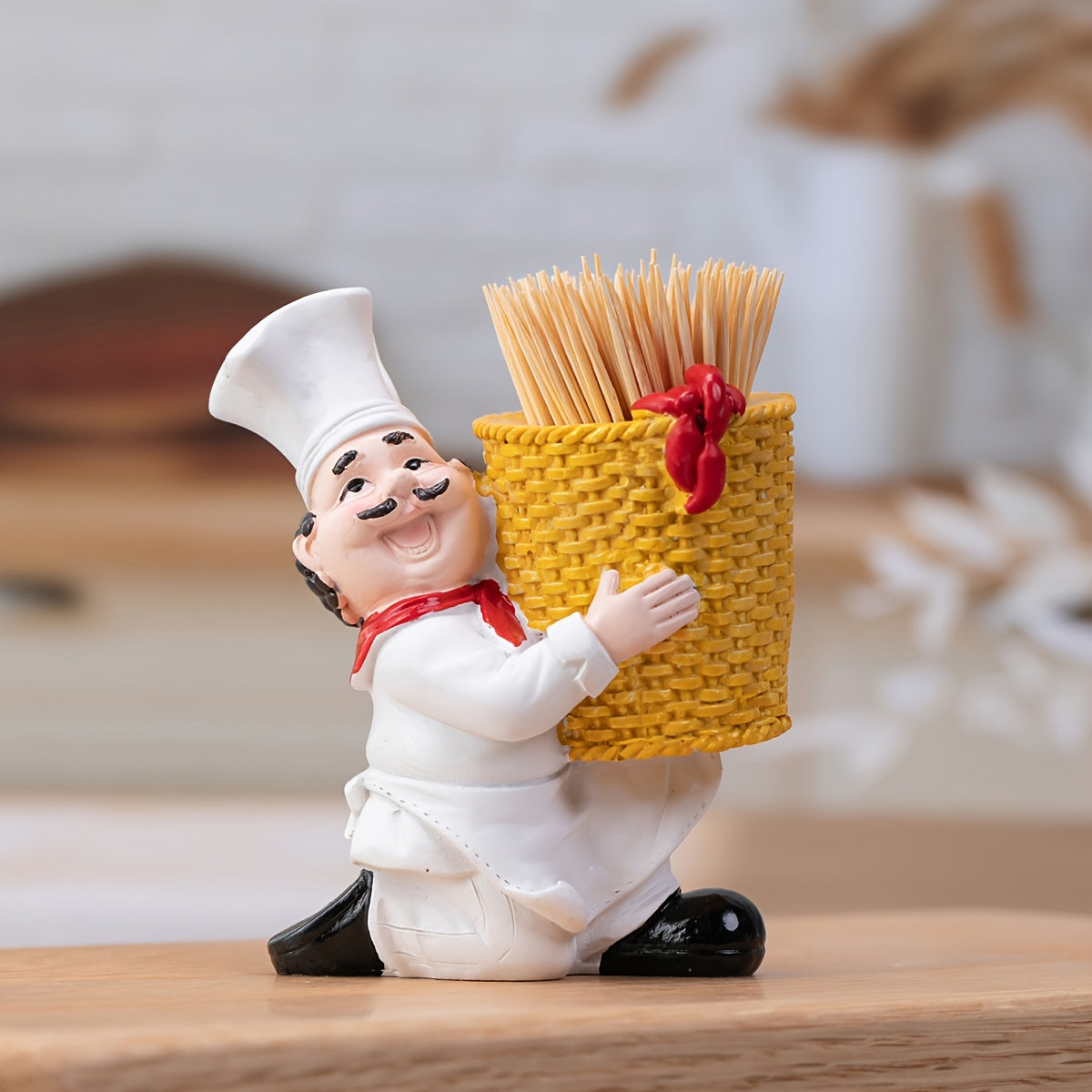 Chef Toothpick Holder in Bamboo Basket for Home Bar Cafe Decor