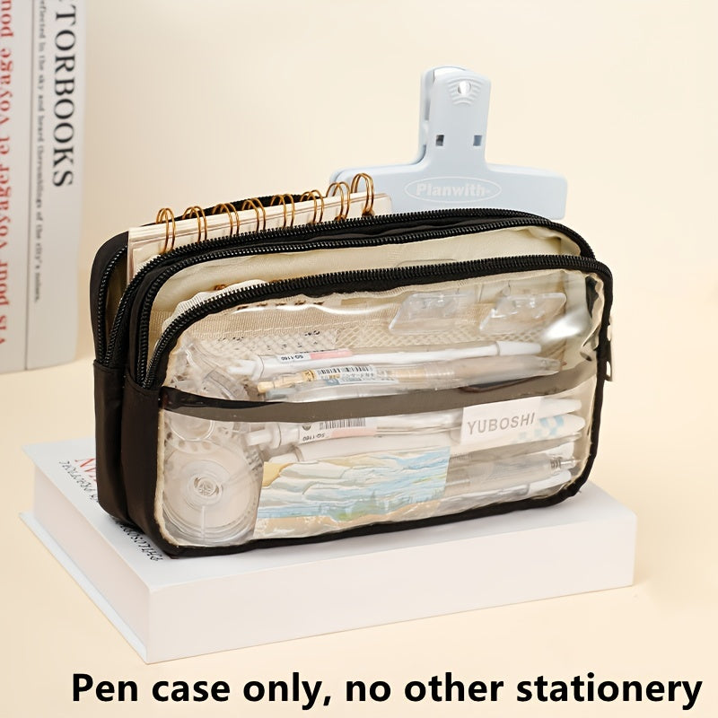 Large Capacity Transparent Pencil Case for Students & Girls