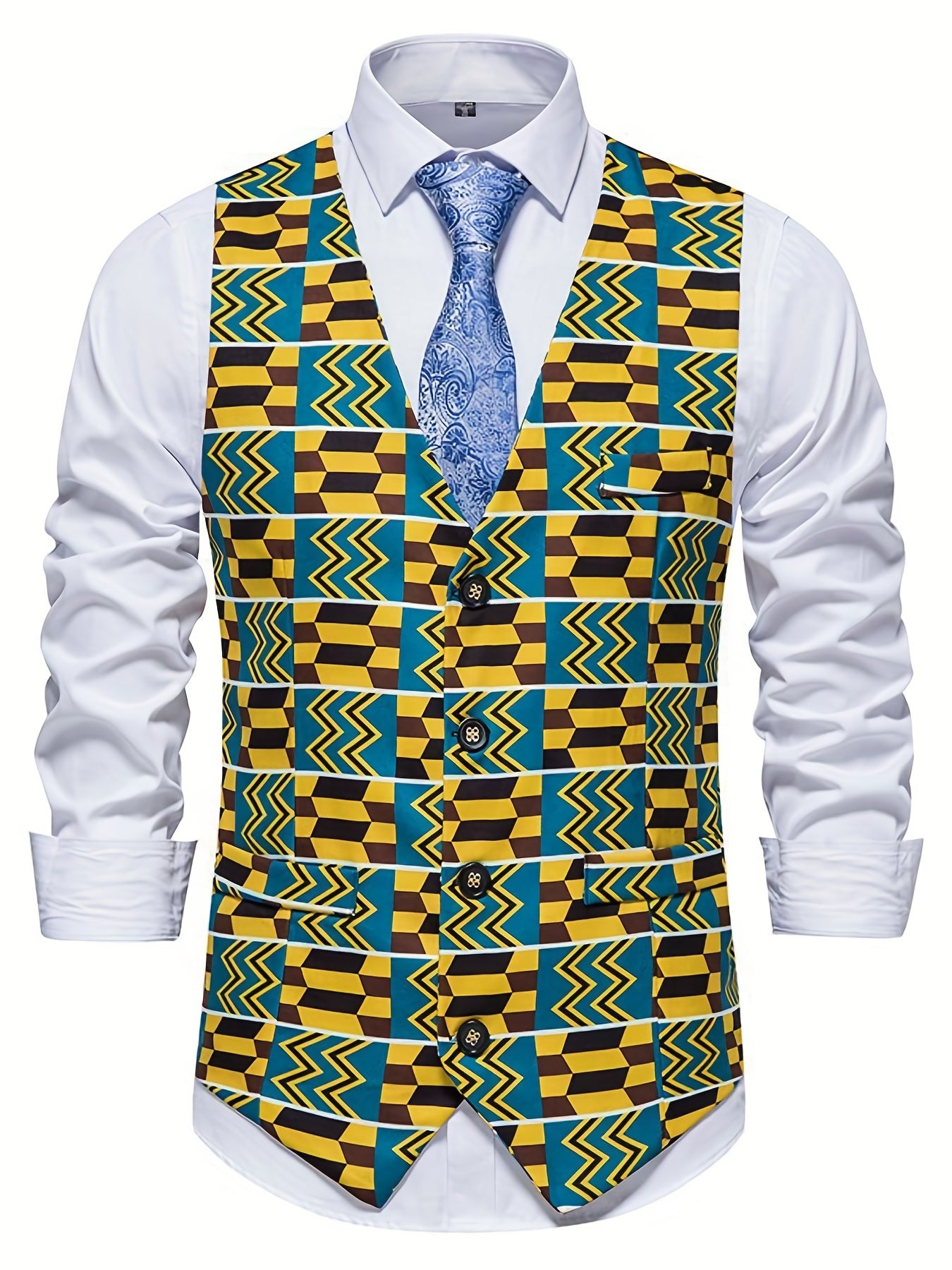 Bohemian Pattern Single Breasted Retro Suit Vest For Men