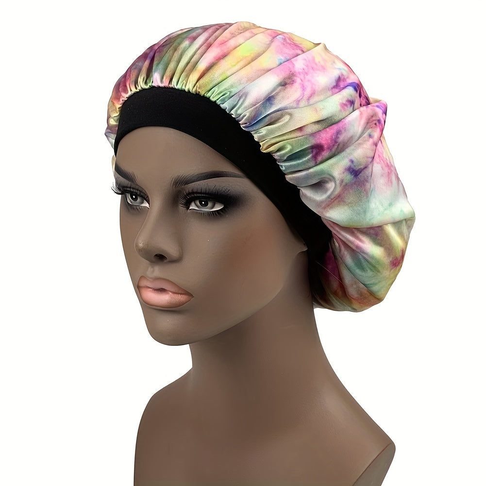 Tie Dye Satin Bonnet Curly Hair Large Silk Cap