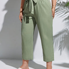  Ribbed High Rise Paperbag Waist Pants With Belt