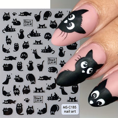 Cat Cartoon Nail Stickers 2 Pack Glitter Finish