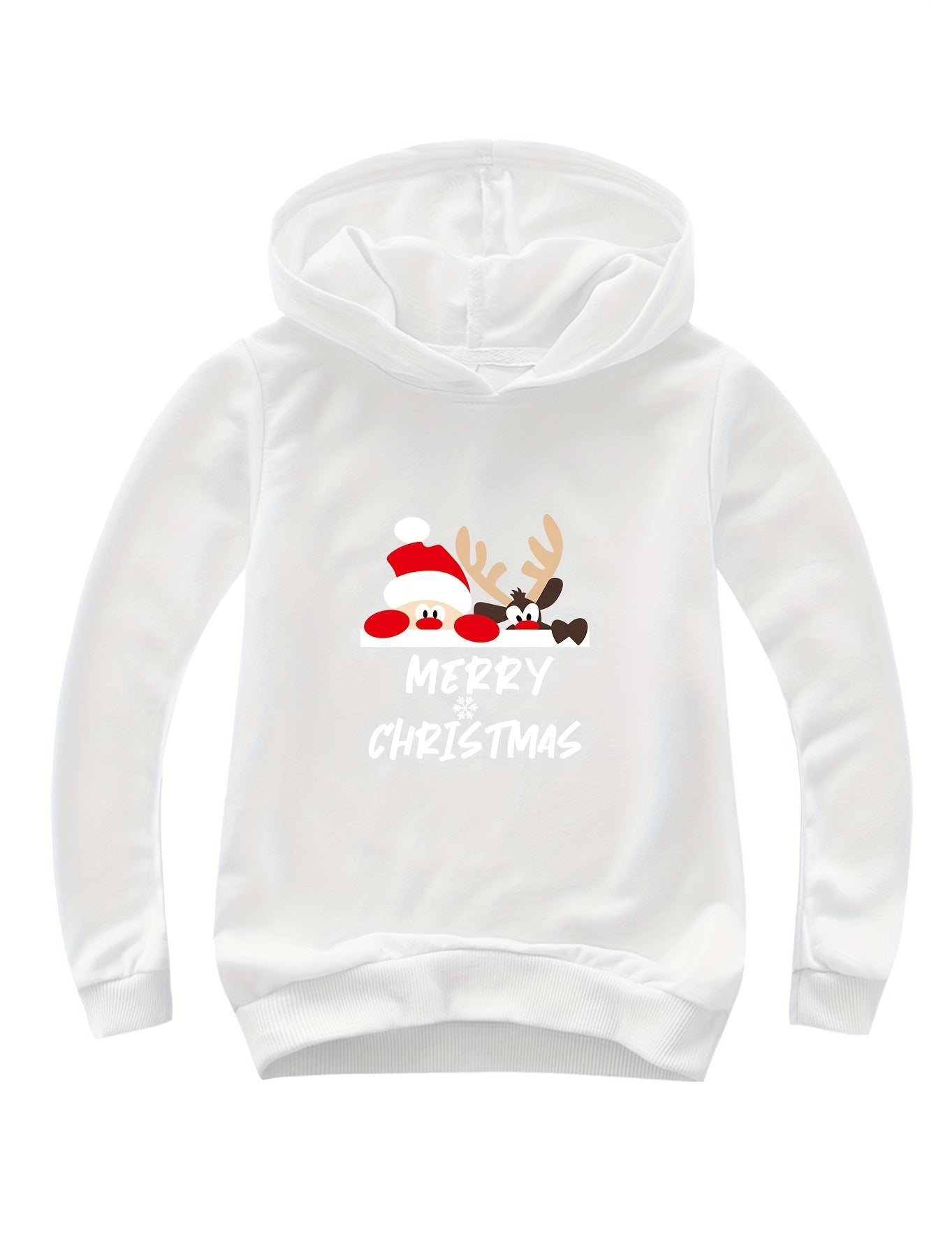 Reindeer Print Hoodie Casual Sweatshirt Girls Christmas