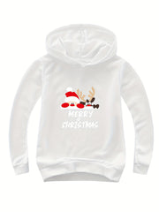 Reindeer Print Hoodie Casual Sweatshirt Girls Christmas