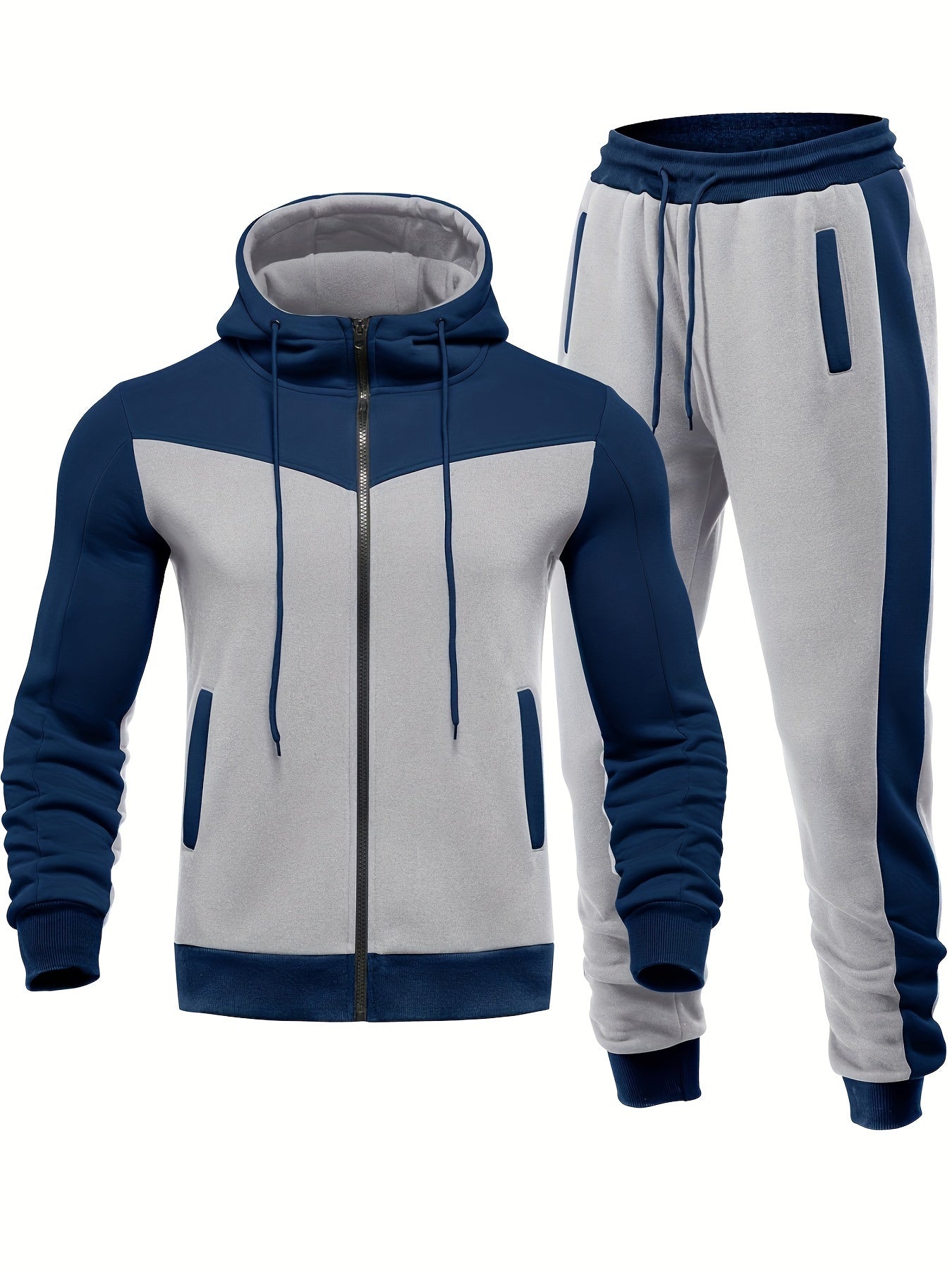 Men's Hooded Zip Jacket and Drawstring Sweatpants Set for Spring/Autumn