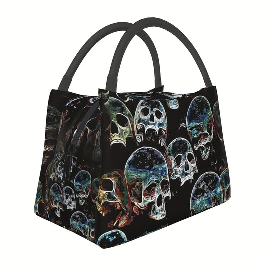 Skull Pattern Insulated Lunch Bag for Men & Women Reusable Large Capacity