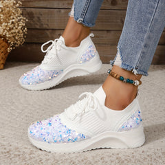 Glitter Sequins Lace Up Sneakers Platform Shoes Lightweight Running Shoes