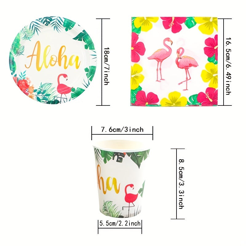 Tropical Hawaiian Flamingo Party Tableware Set For 20 Guests
