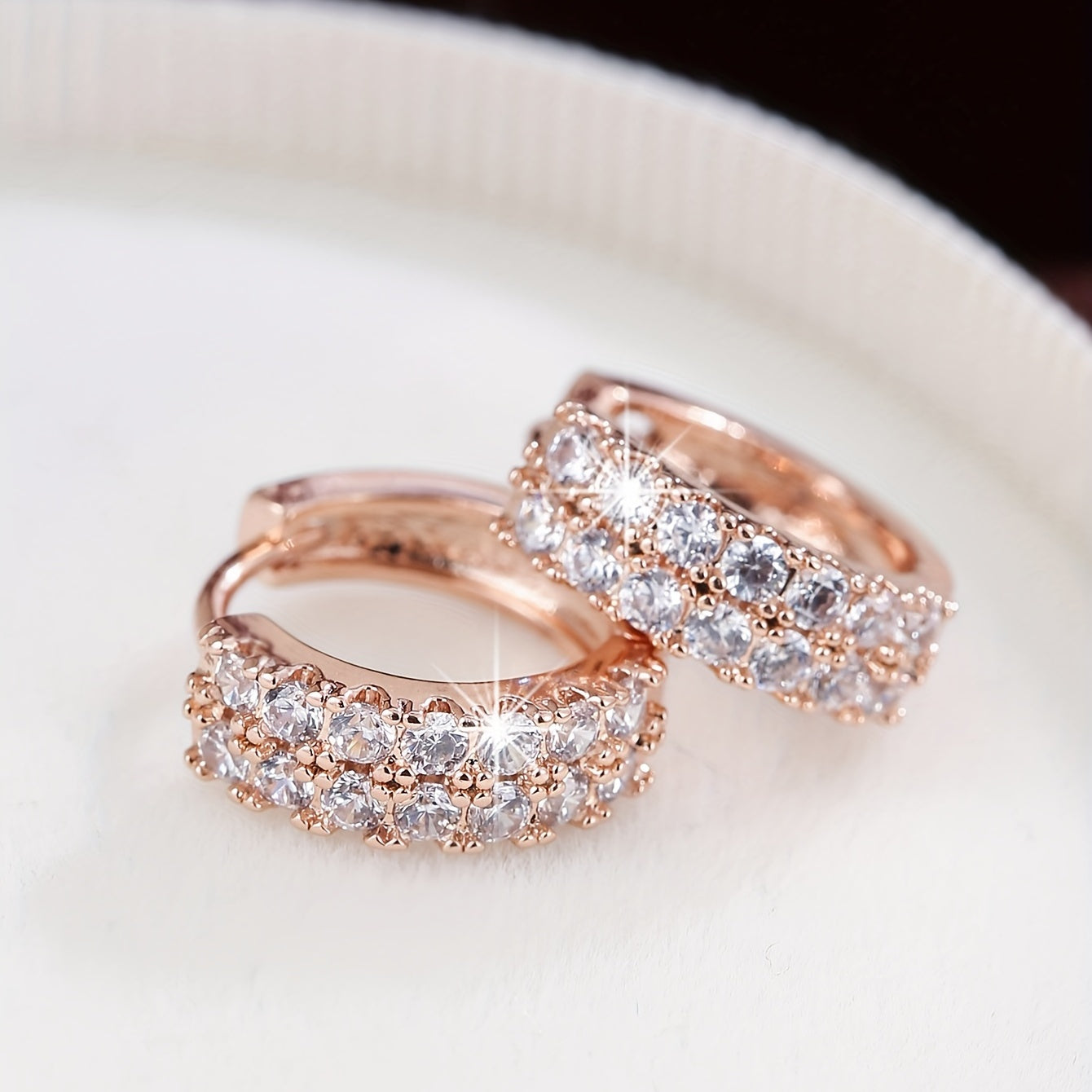 Zircon Decor Hoop Earrings Minimalist Style Copper 18K Plated
