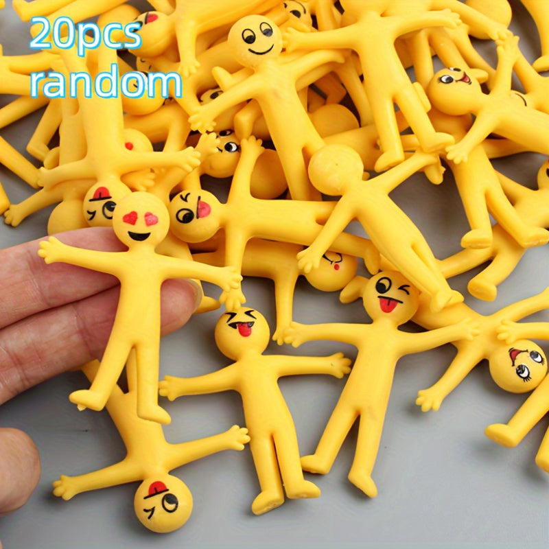 20 Random Yellow Small People Rubber Venting Dolls Funny Pranks Soft Creative
