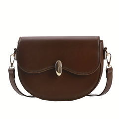 Vintage Saddle Bag Solid Buckle Flap Purse Faux Leather Crossbody