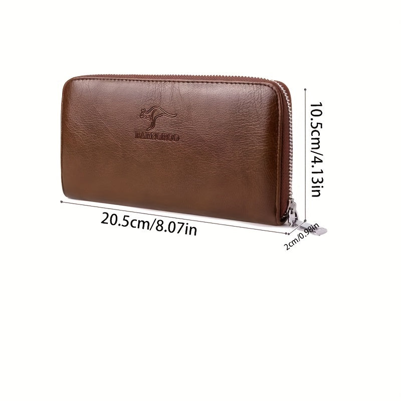 Men's Kangaroo Pattern Leather Zipper Handbag Large Capacity Wallet