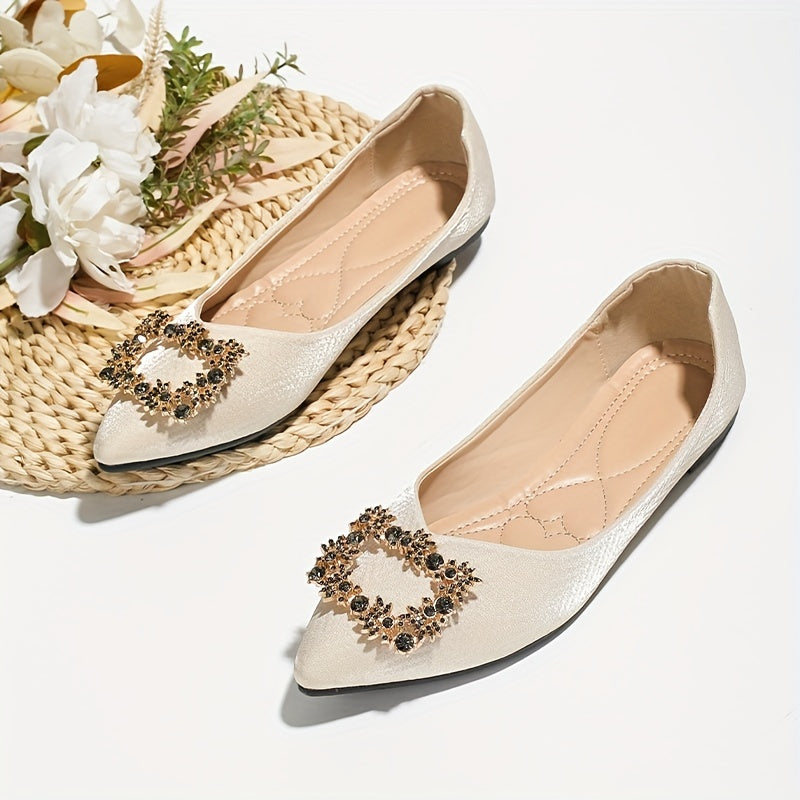 Women's Rhinestone Satin Flats Wedding Ballet Shoes