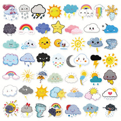 50 Weather Doodle Stickers, Waterproof Stickers for Bottles & Phone